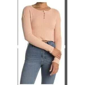 Lush Ribbed Crop Henley Top Peach Color Womens Size Large